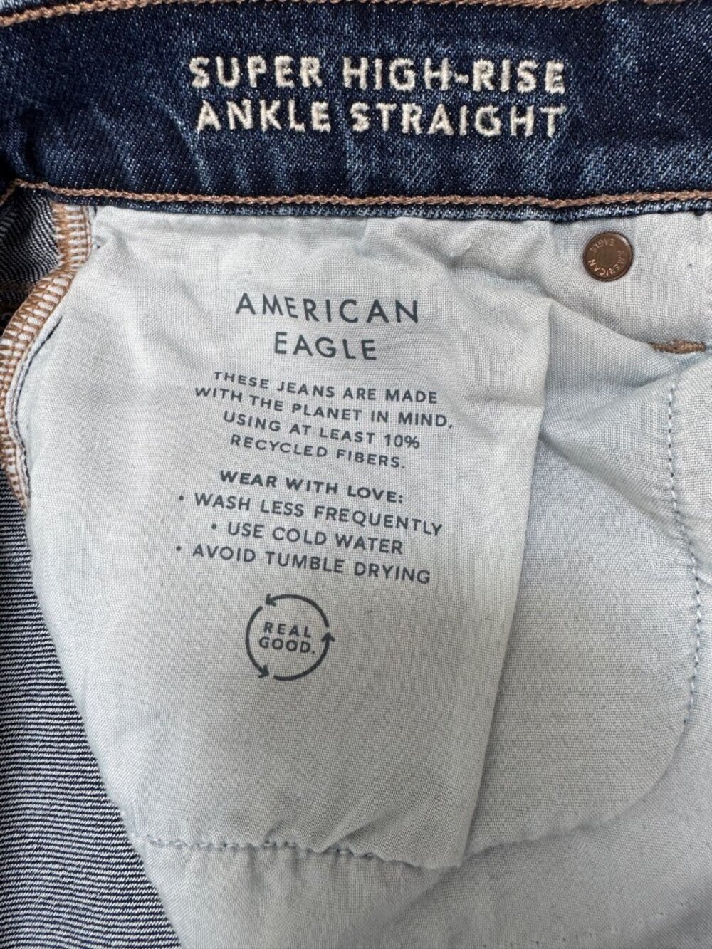 American Eagle Super High Rise Straight Jeans Women’s 8 Long Blue Stretch - Picture 5 of 10